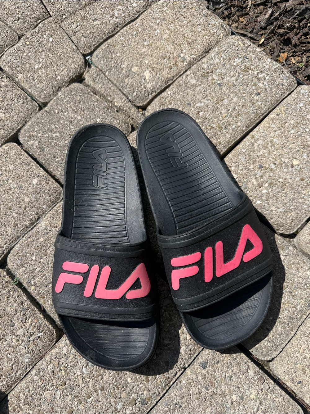 Fila  Black Slide Sandals with Pink Logo